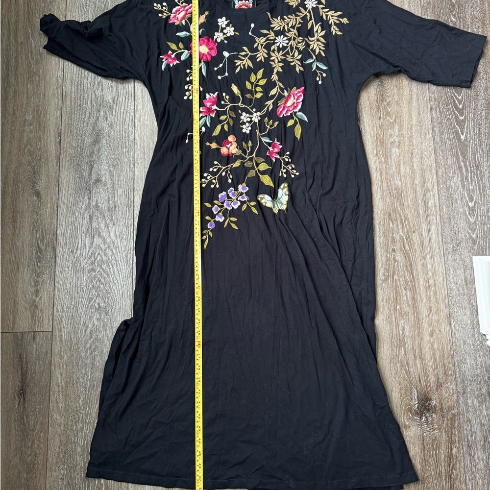 Johnny Was XL Embroidered Tunic Dress Black Floral Bird Boho Midi/Maxi - Picture 4 of 8